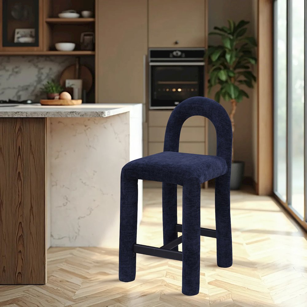 Amari Navy Chenille Fabric Stool. Picture 2