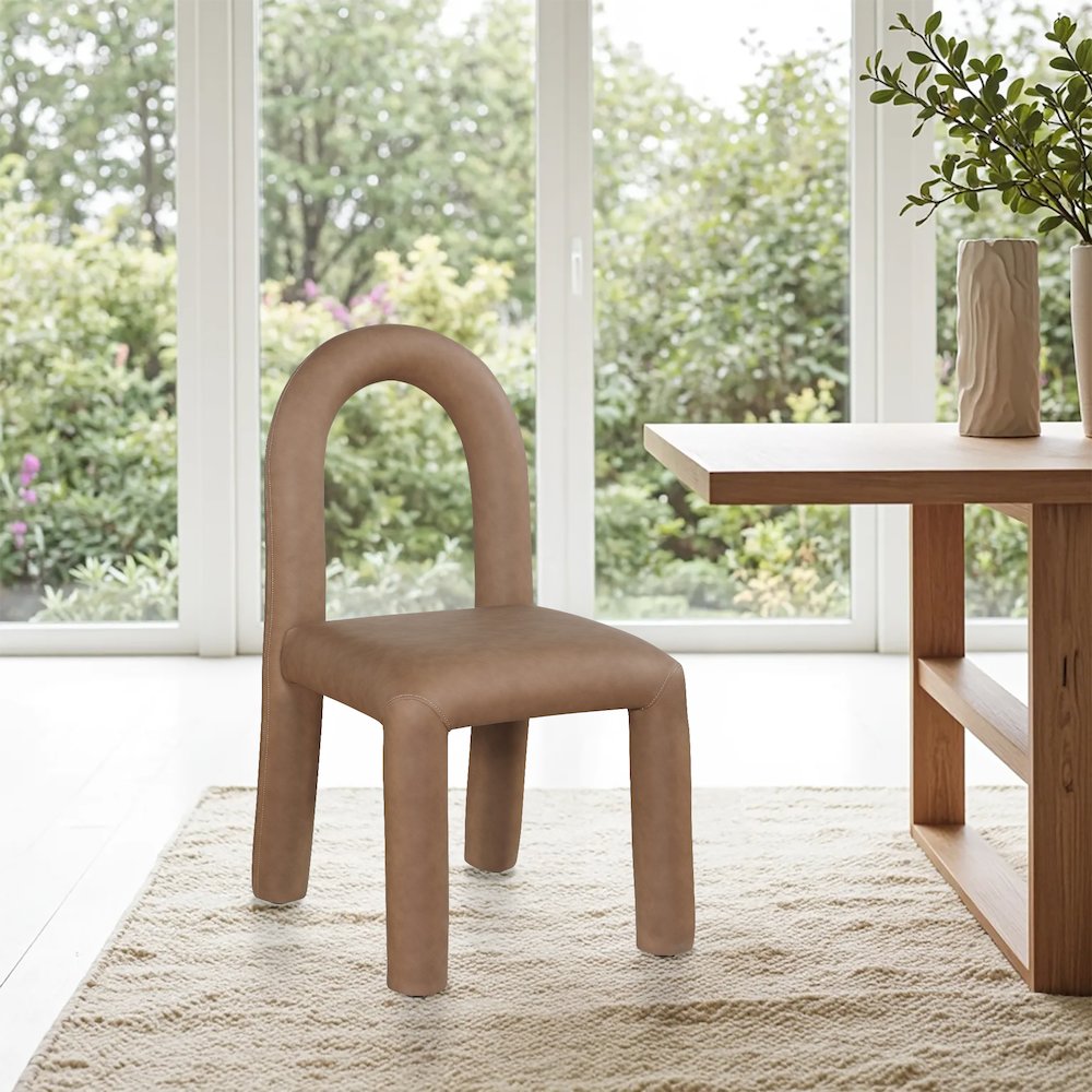 Amari Brown Vegan Leather Dining Chair, Set of 2. Picture 2