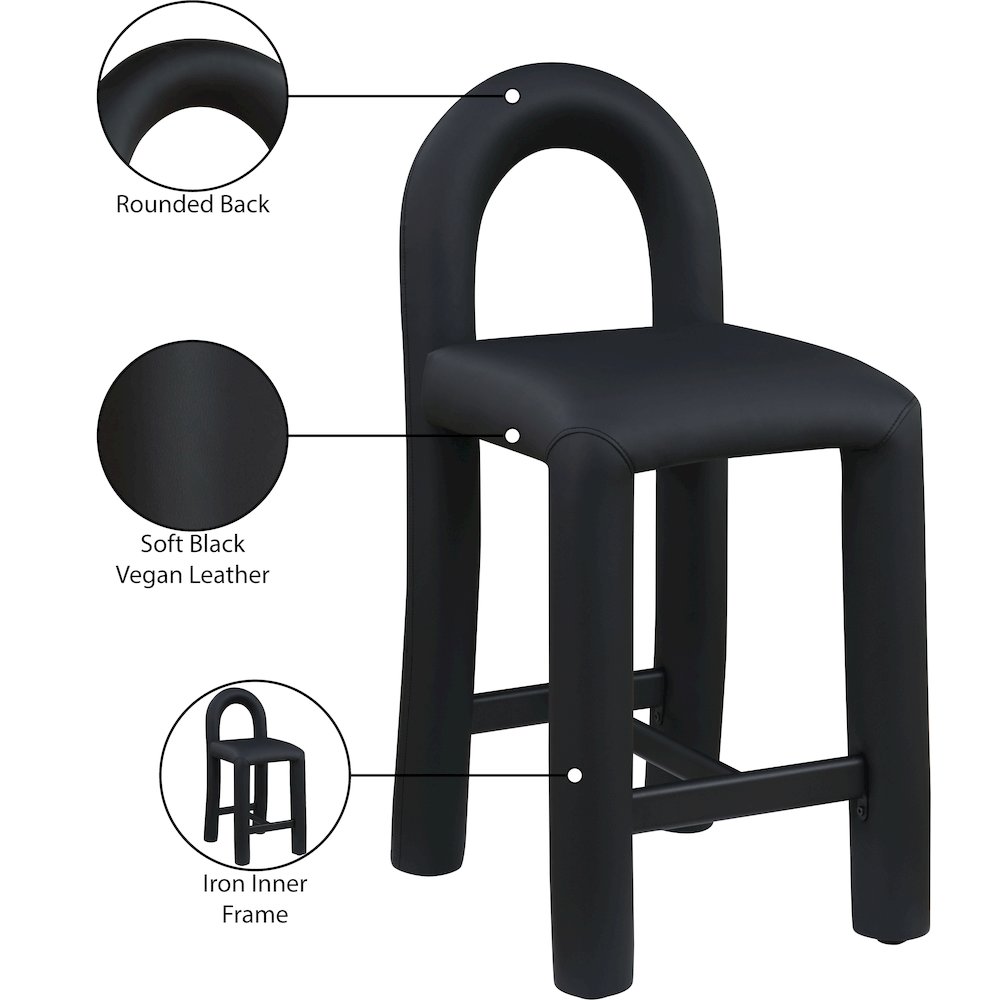 Amari Black Vegan Leather Stool. Picture 9