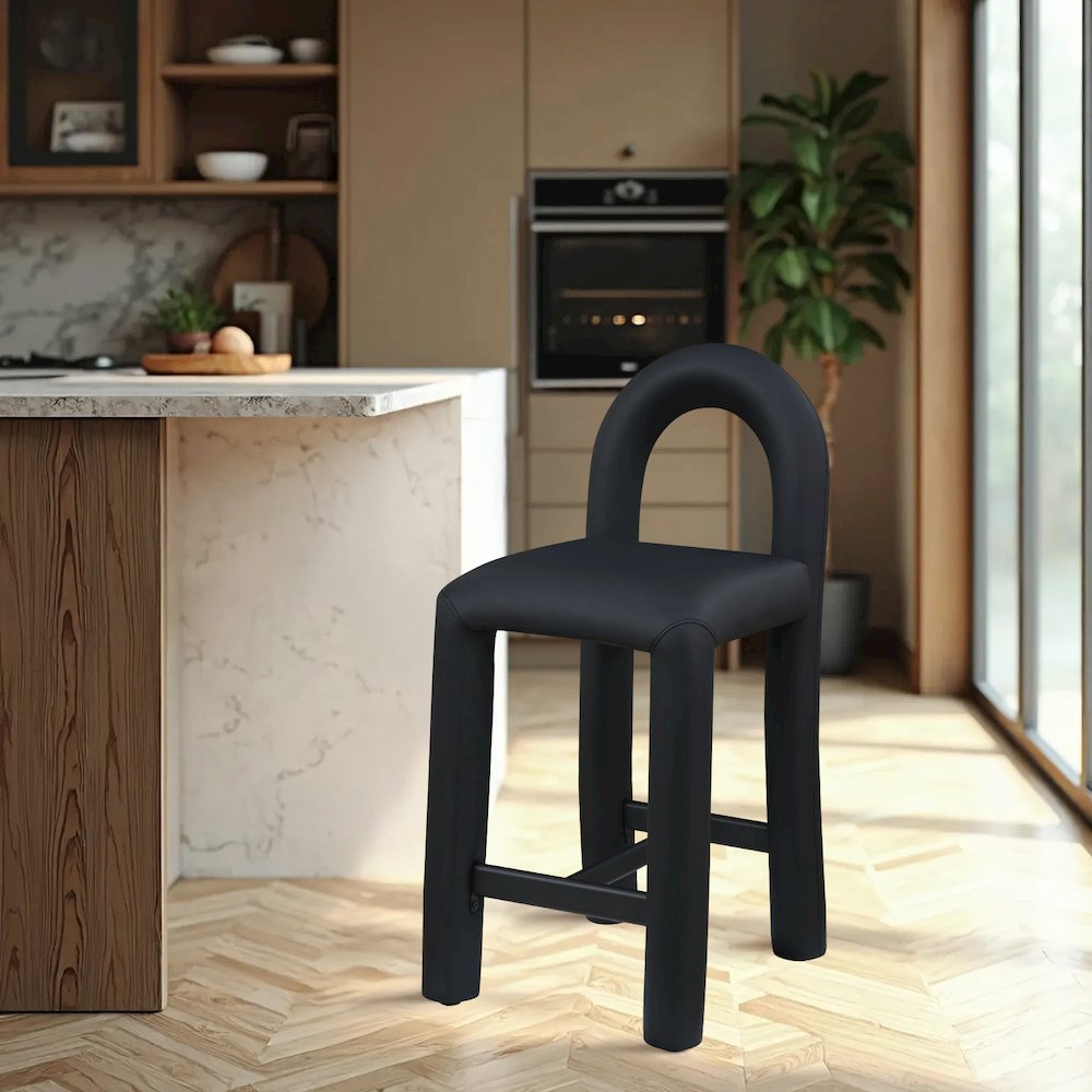 Amari Black Vegan Leather Stool. Picture 2