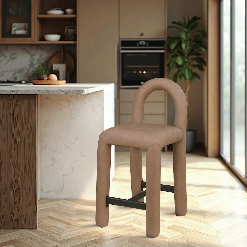 Amari Brown Vegan Leather Stool. Picture 2