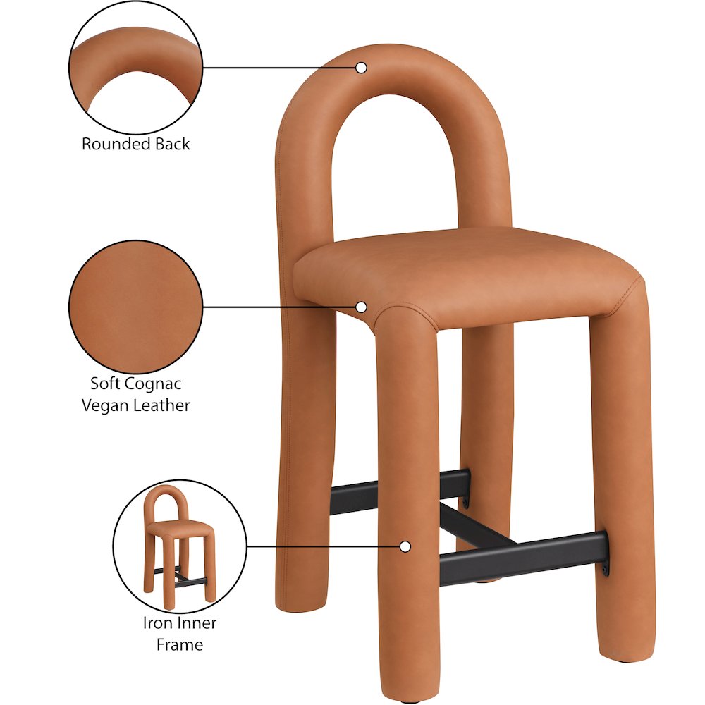Amari Cognac Vegan Leather Stool. Picture 9