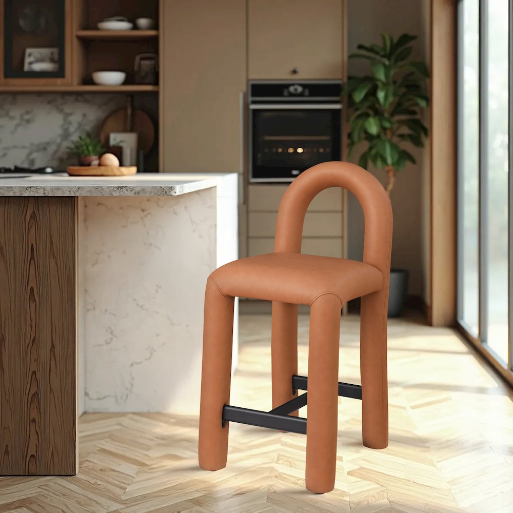 Amari Cognac Vegan Leather Stool. Picture 2