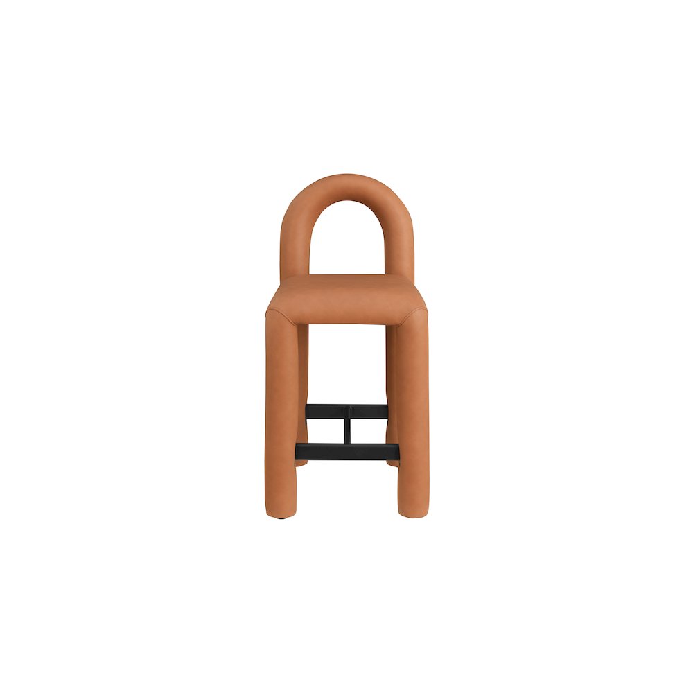 Amari Cognac Vegan Leather Stool. Picture 3