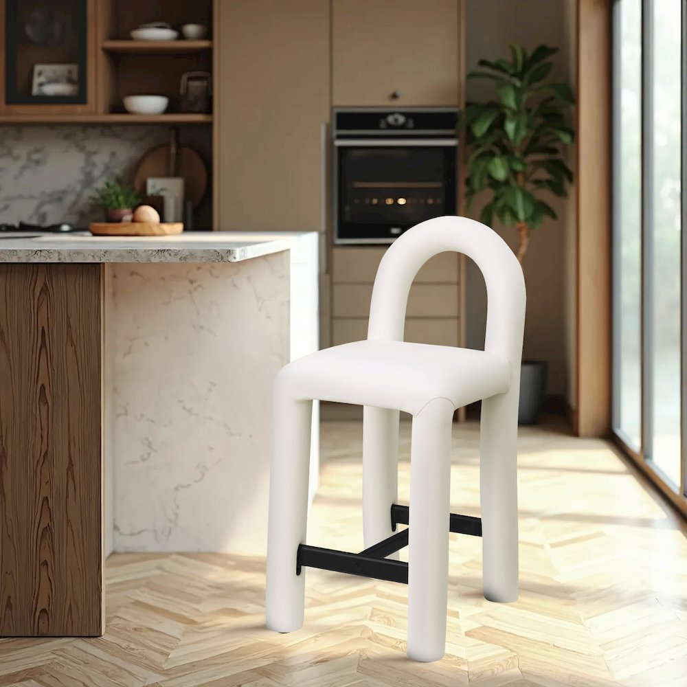 Amari Cream Vegan Leather Stool. Picture 2