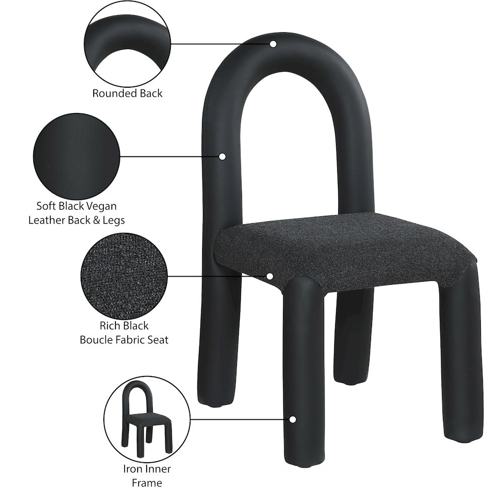 Amari Black Vegan Leather and Boucle Fabric Dining Chair, Set of 2. Picture 9