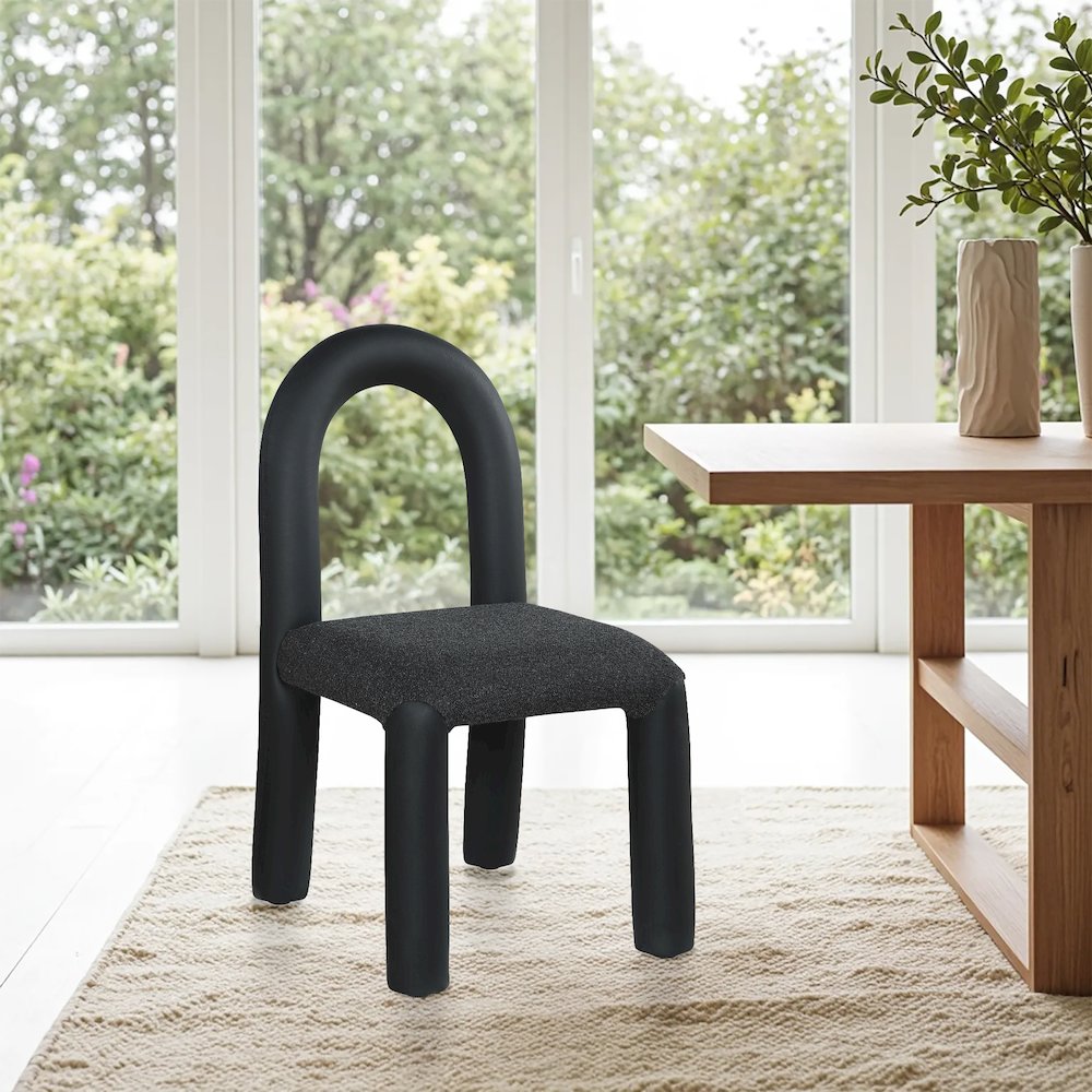 Amari Black Vegan Leather and Boucle Fabric Dining Chair, Set of 2. Picture 2