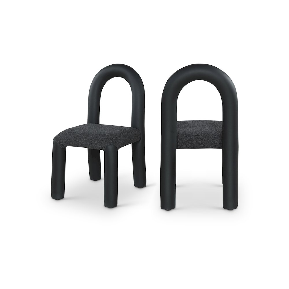 Amari Black Vegan Leather and Boucle Fabric Dining Chair, Set of 2. Picture 1