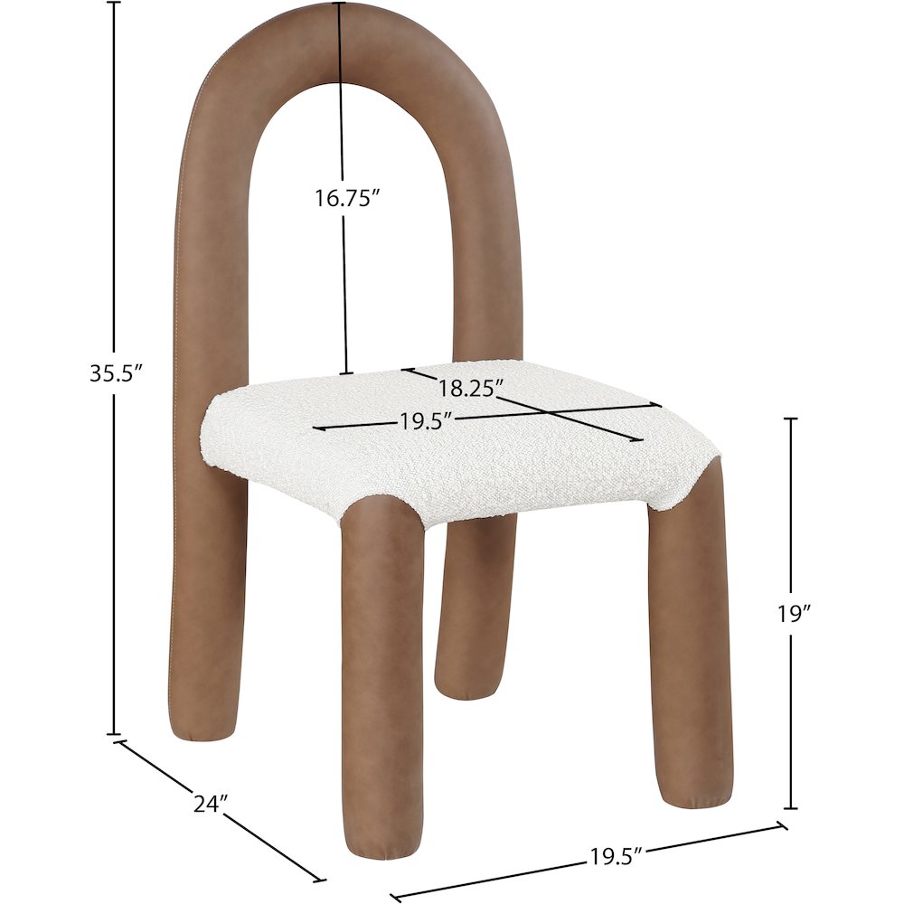 Amari Brown Vegan Leather and Boucle Fabric Dining Chair, Set of 2. Picture 8