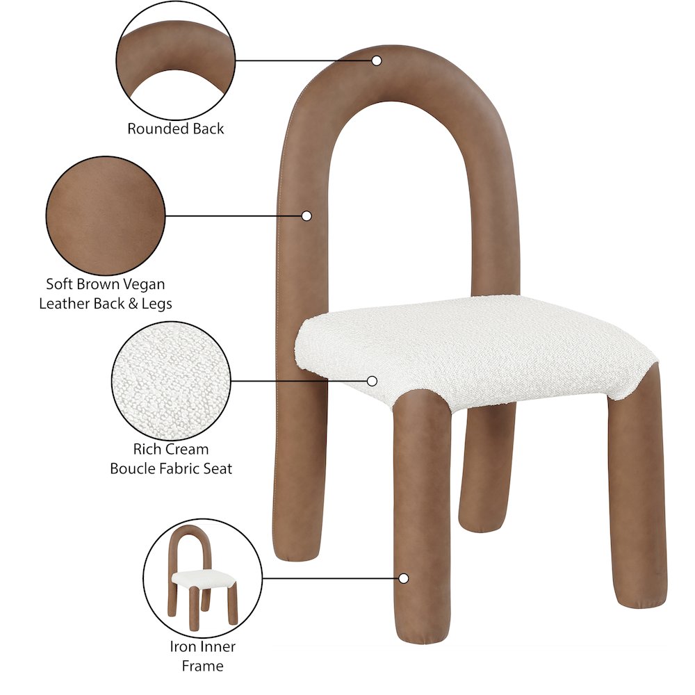 Amari Brown Vegan Leather and Boucle Fabric Dining Chair, Set of 2. Picture 9