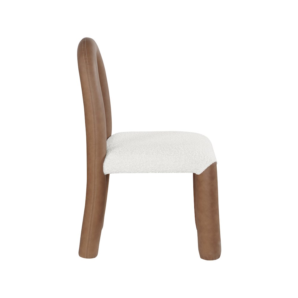 Amari Brown Vegan Leather and Boucle Fabric Dining Chair, Set of 2. Picture 4