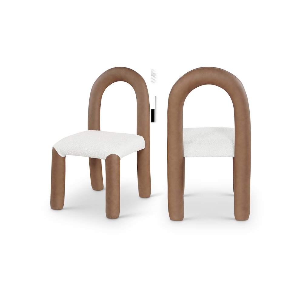 Amari Brown Vegan Leather and Boucle Fabric Dining Chair, Set of 2. Picture 1