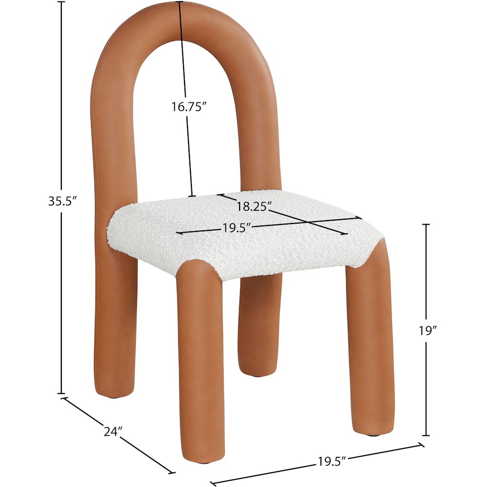 Amari Cognac Vegan Leather and Boucle Fabric Dining Chair, Set of 2. Picture 8