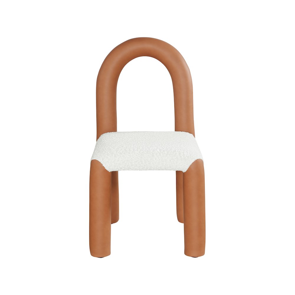 Amari Cognac Vegan Leather and Boucle Fabric Dining Chair, Set of 2. Picture 3
