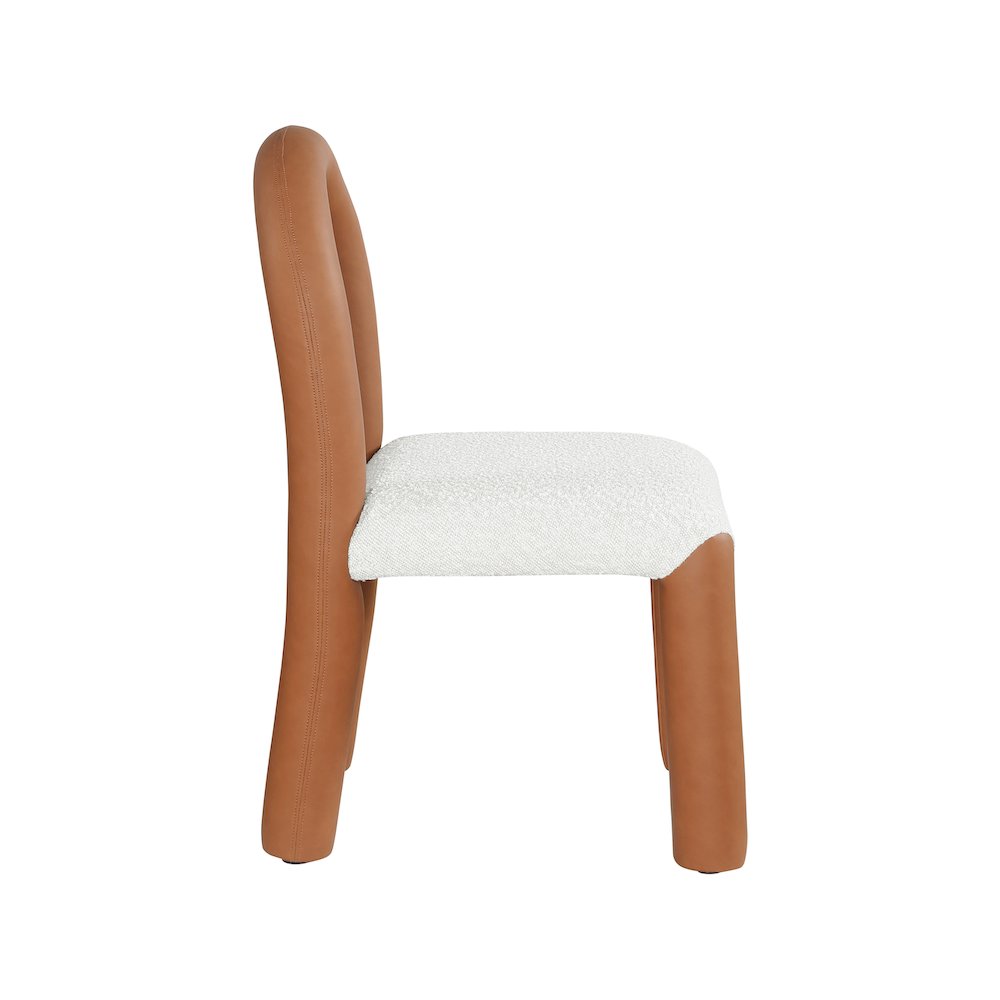 Amari Cognac Vegan Leather and Boucle Fabric Dining Chair, Set of 2. Picture 4