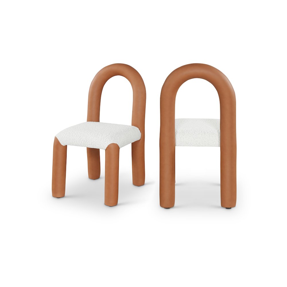 Amari Cognac Vegan Leather and Boucle Fabric Dining Chair, Set of 2. Picture 1