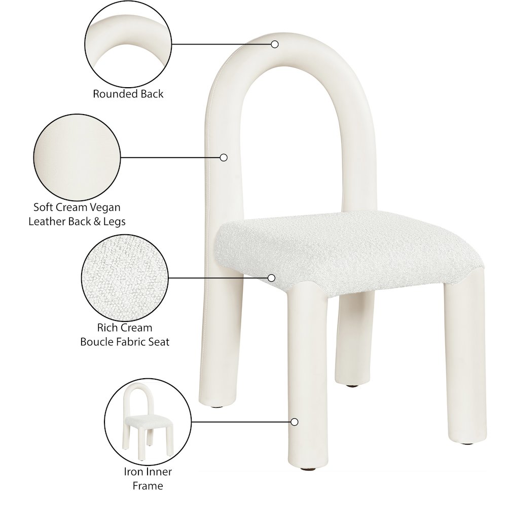 Amari Cream Vegan Leather and Boucle Fabric Dining Chair, Set of 2. Picture 9