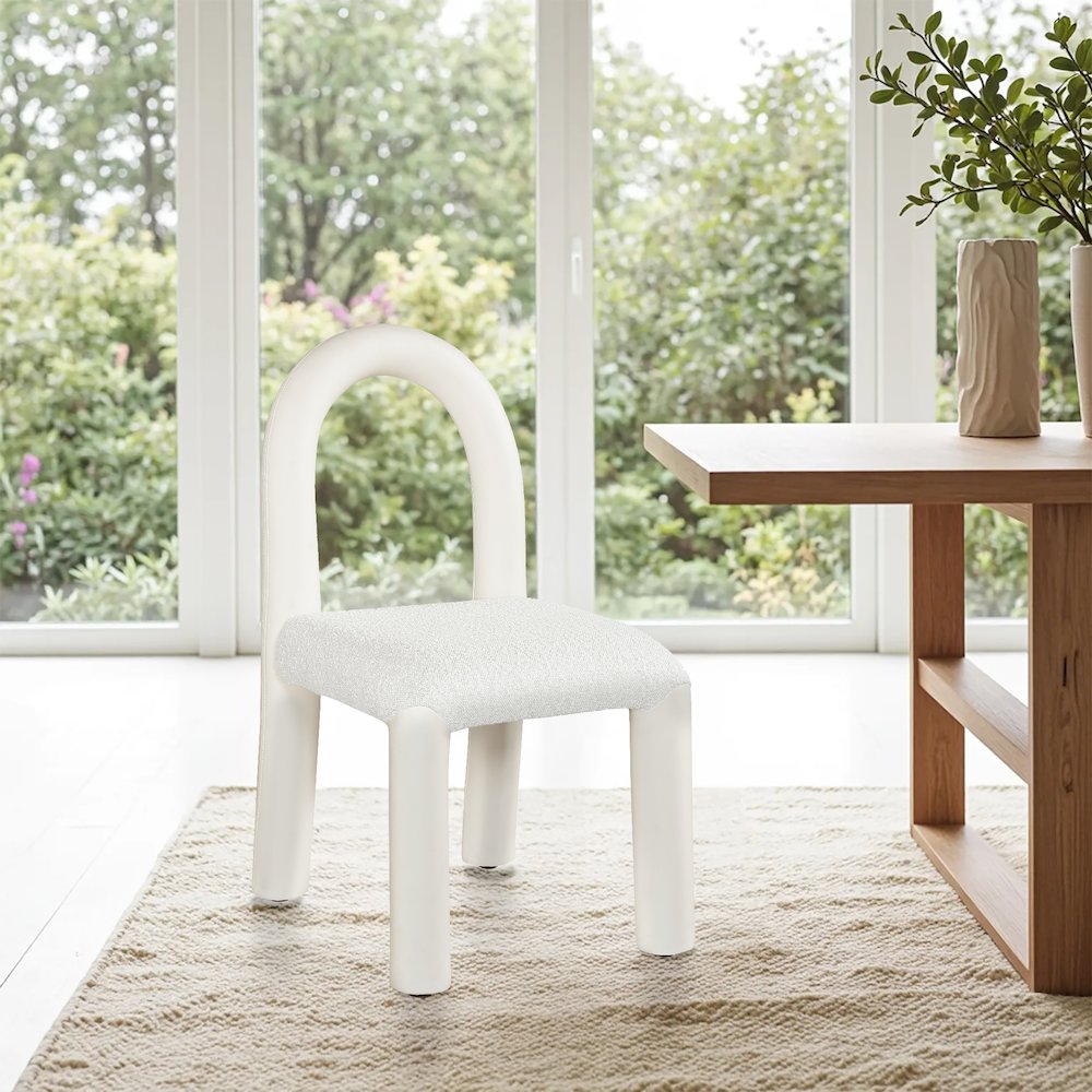 Amari Cream Vegan Leather and Boucle Fabric Dining Chair, Set of 2. Picture 2