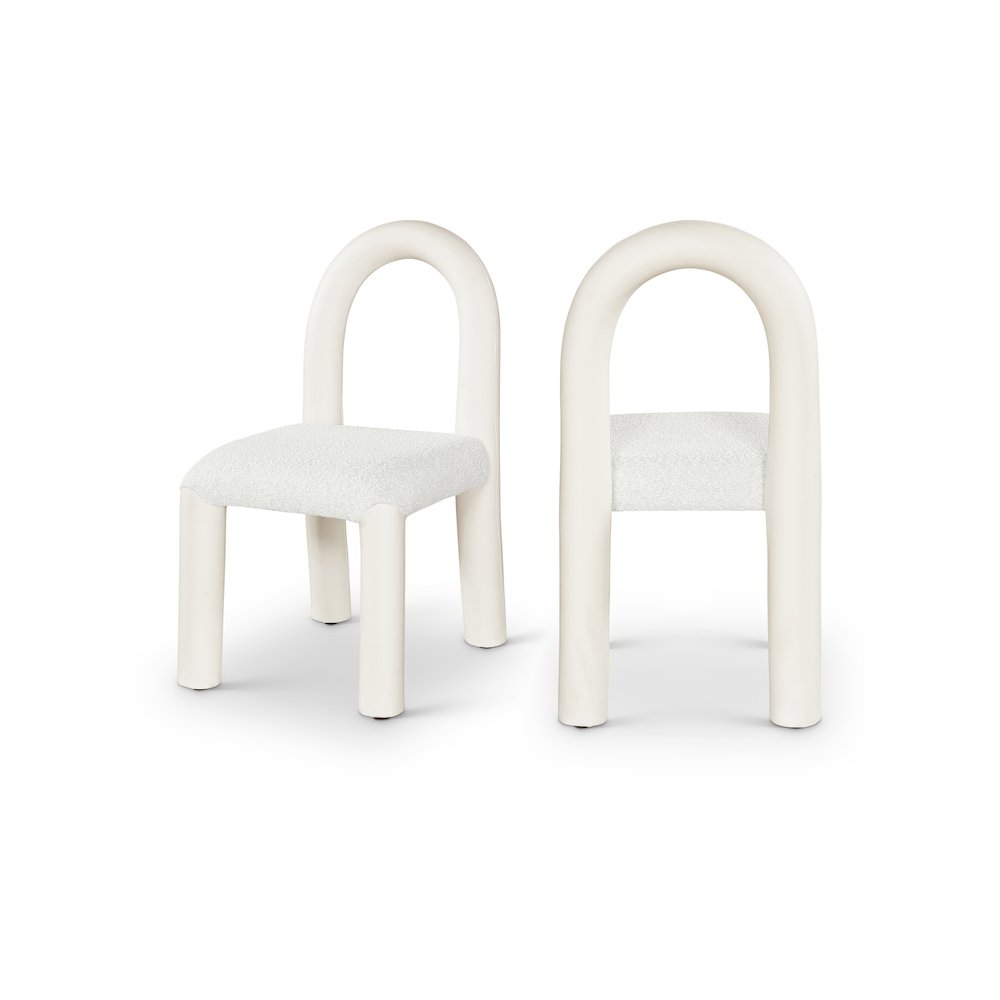 Amari Cream Vegan Leather and Boucle Fabric Dining Chair, Set of 2. Picture 1