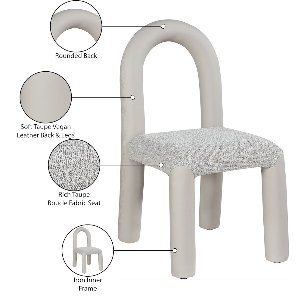 Amari Taupe Vegan Leather and Boucle Fabric Dining Chair, Set of 2. Picture 9