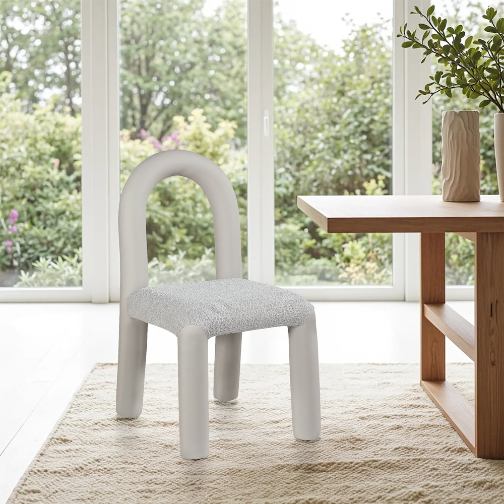 Amari Taupe Vegan Leather and Boucle Fabric Dining Chair, Set of 2. Picture 2