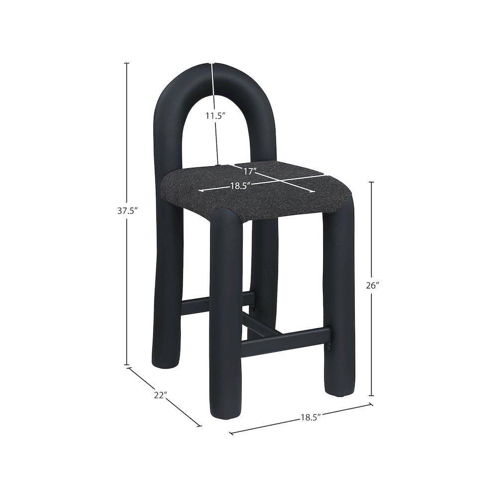 Amari Black Vegan Leather and Boucle Fabric Stool. Picture 8