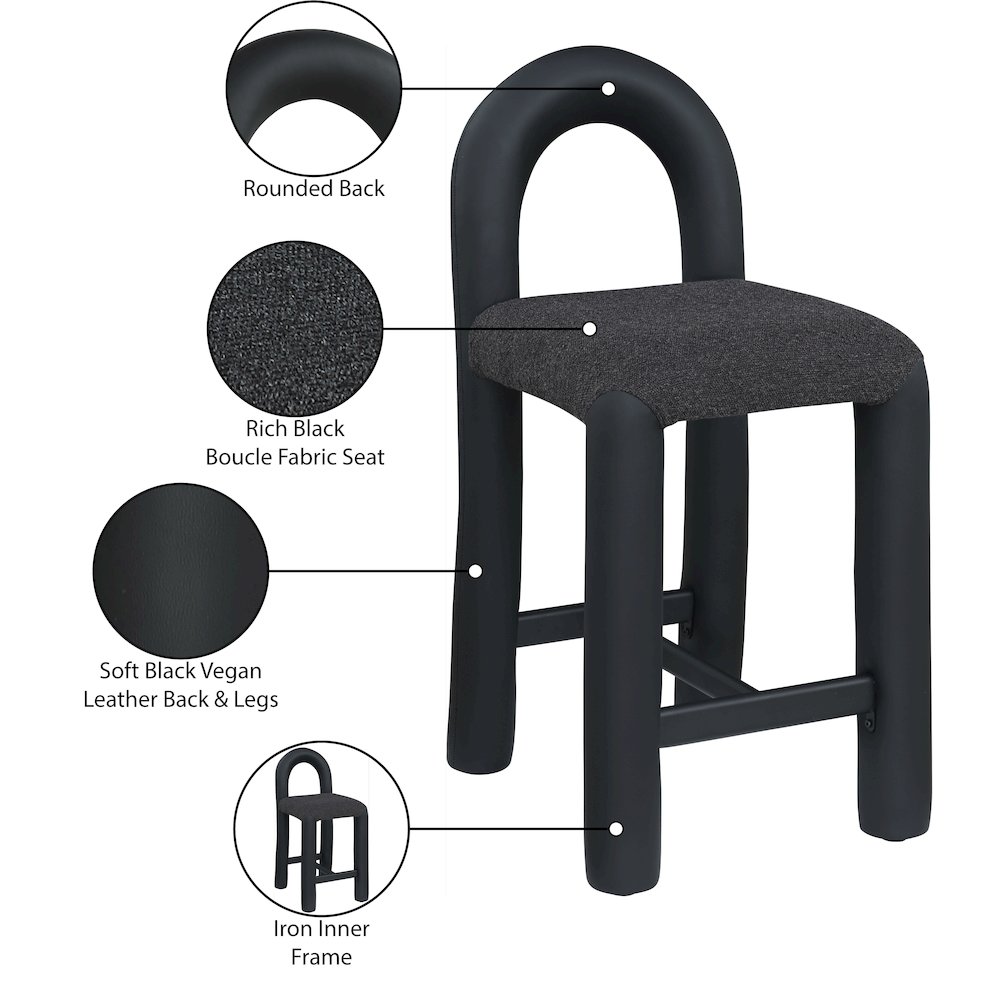 Amari Black Vegan Leather and Boucle Fabric Stool. Picture 9
