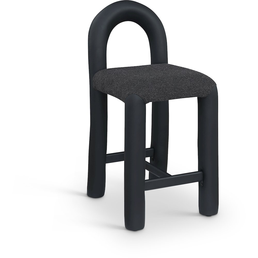 Amari Black Vegan Leather and Boucle Fabric Stool. Picture 1