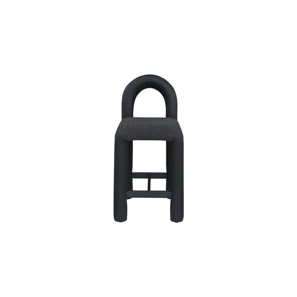 Amari Black Vegan Leather and Boucle Fabric Stool. Picture 3
