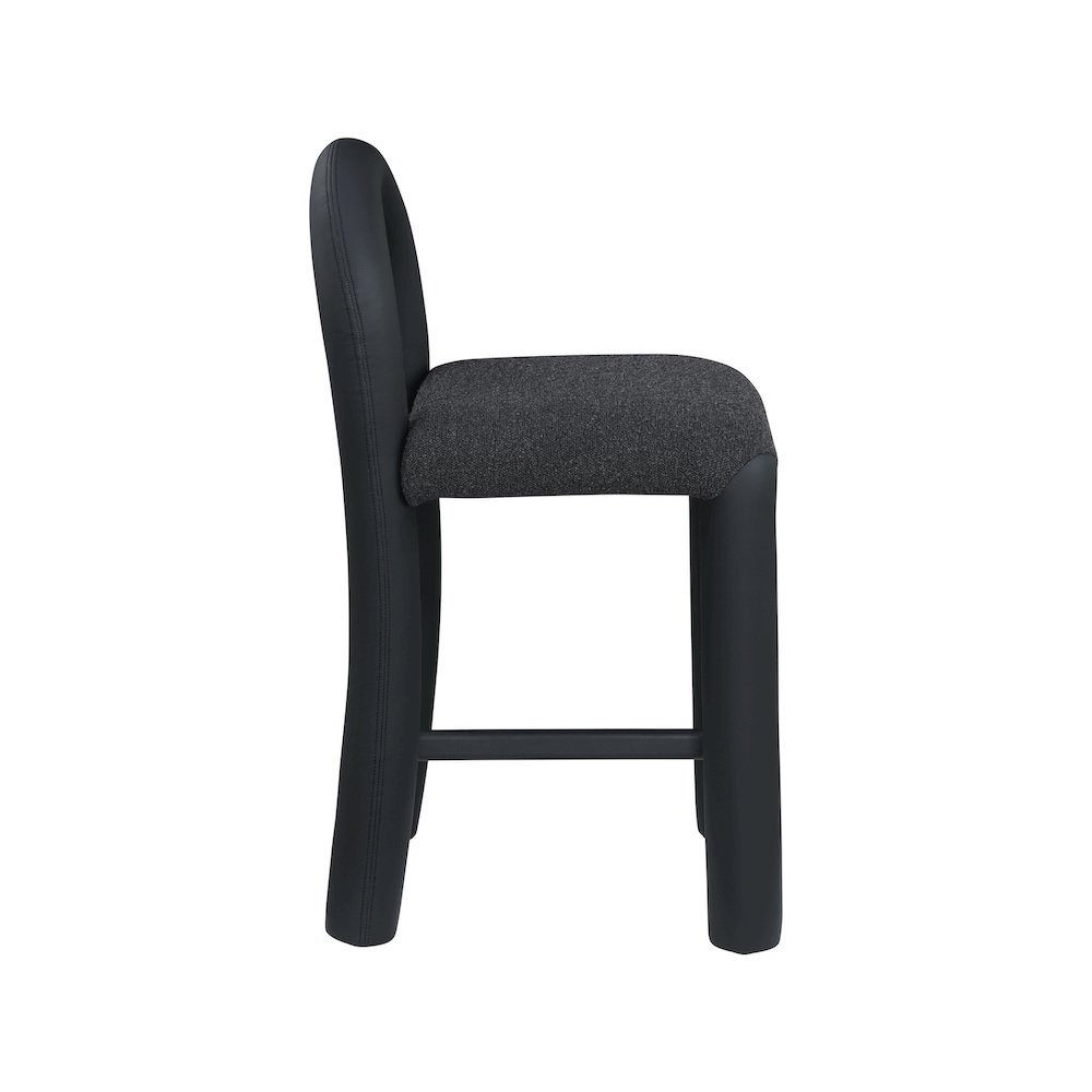 Amari Black Vegan Leather and Boucle Fabric Stool. Picture 4