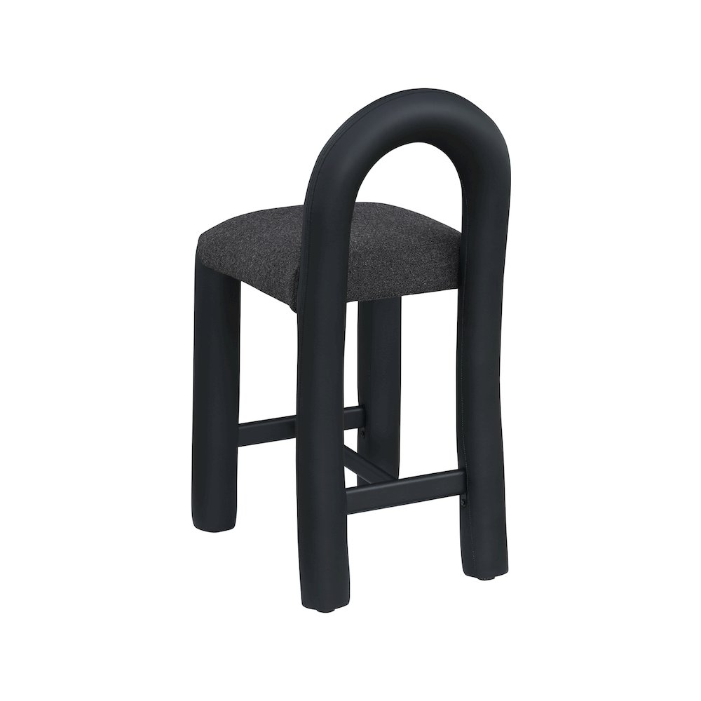 Amari Black Vegan Leather and Boucle Fabric Stool. Picture 6
