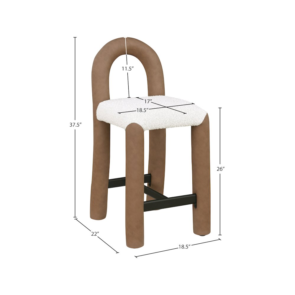 Amari Brown Vegan Leather and Boucle Fabric Stool. Picture 8