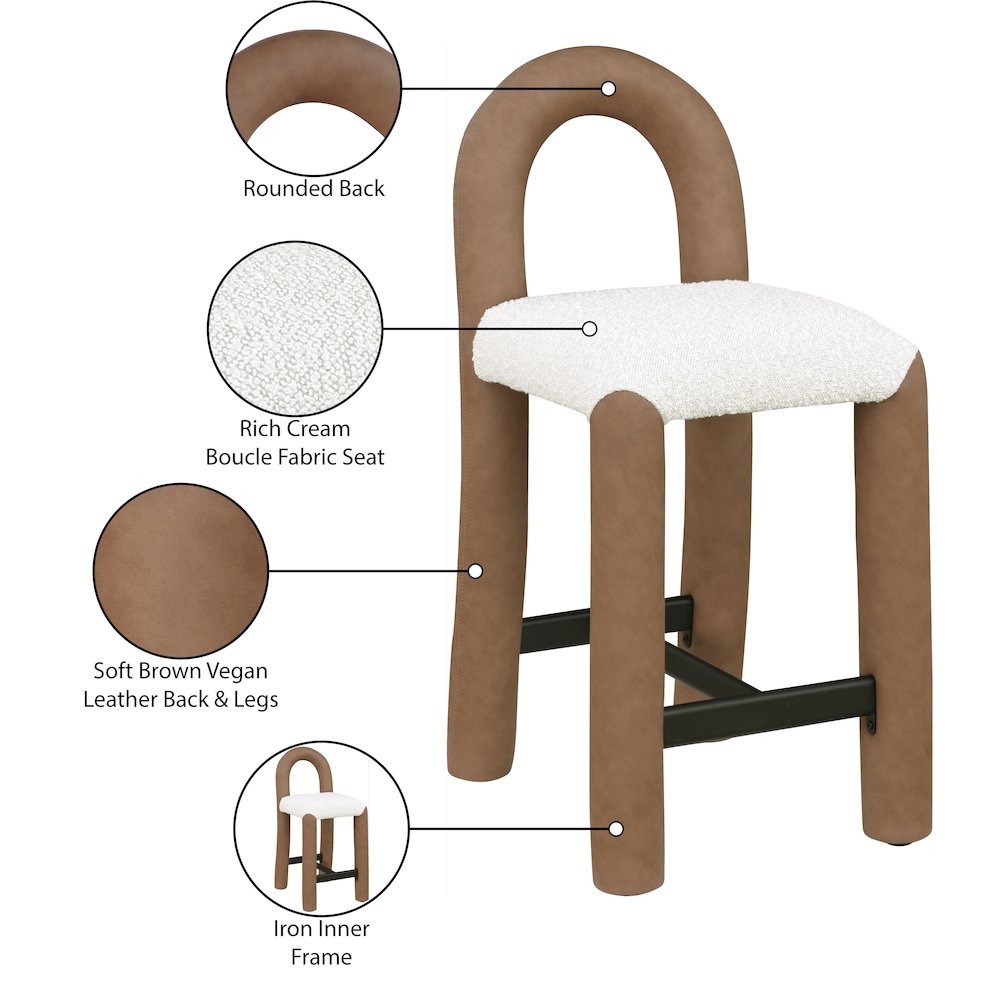 Amari Brown Vegan Leather and Boucle Fabric Stool. Picture 9