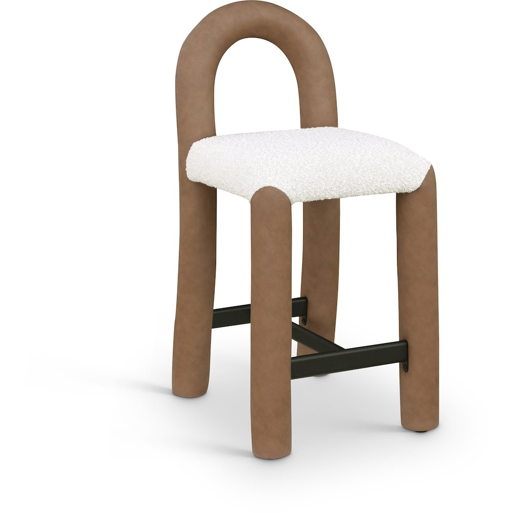 Amari Brown Vegan Leather and Boucle Fabric Stool. Picture 1