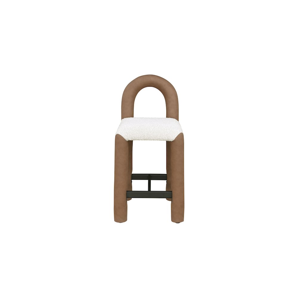 Amari Brown Vegan Leather and Boucle Fabric Stool. Picture 3