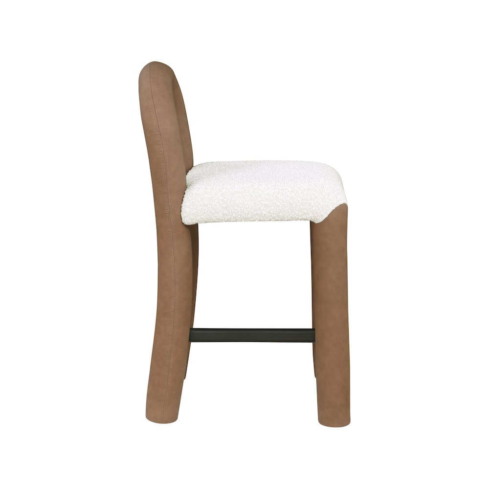 Amari Brown Vegan Leather and Boucle Fabric Stool. Picture 4