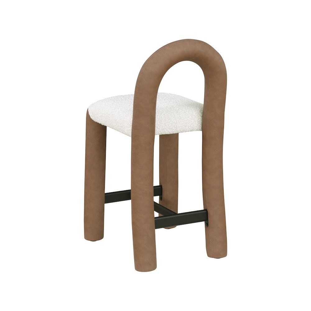 Amari Brown Vegan Leather and Boucle Fabric Stool. Picture 6