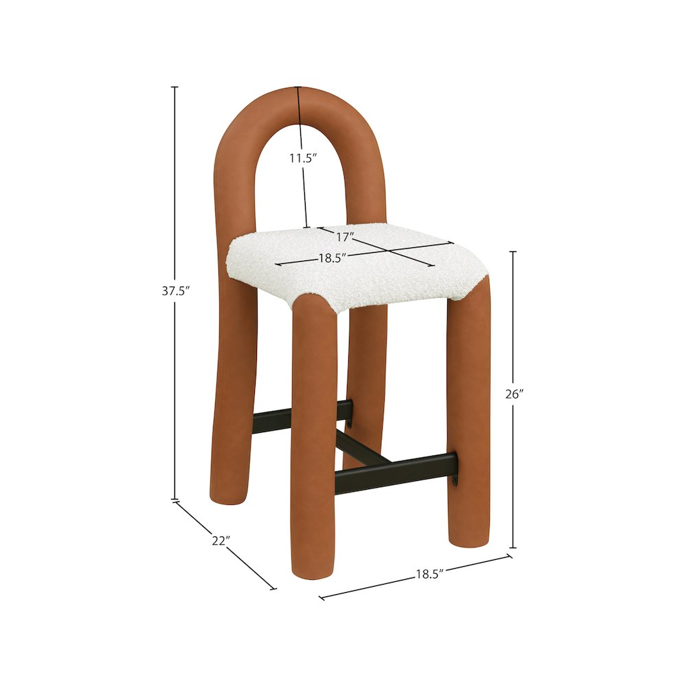 Amari Cognac Vegan Leather and Boucle Fabric Stool. Picture 8