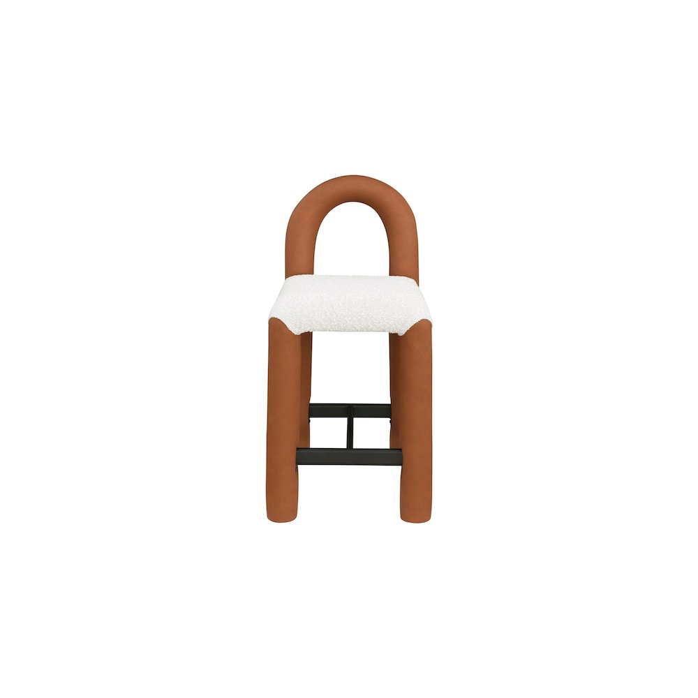 Amari Cognac Vegan Leather and Boucle Fabric Stool. Picture 3