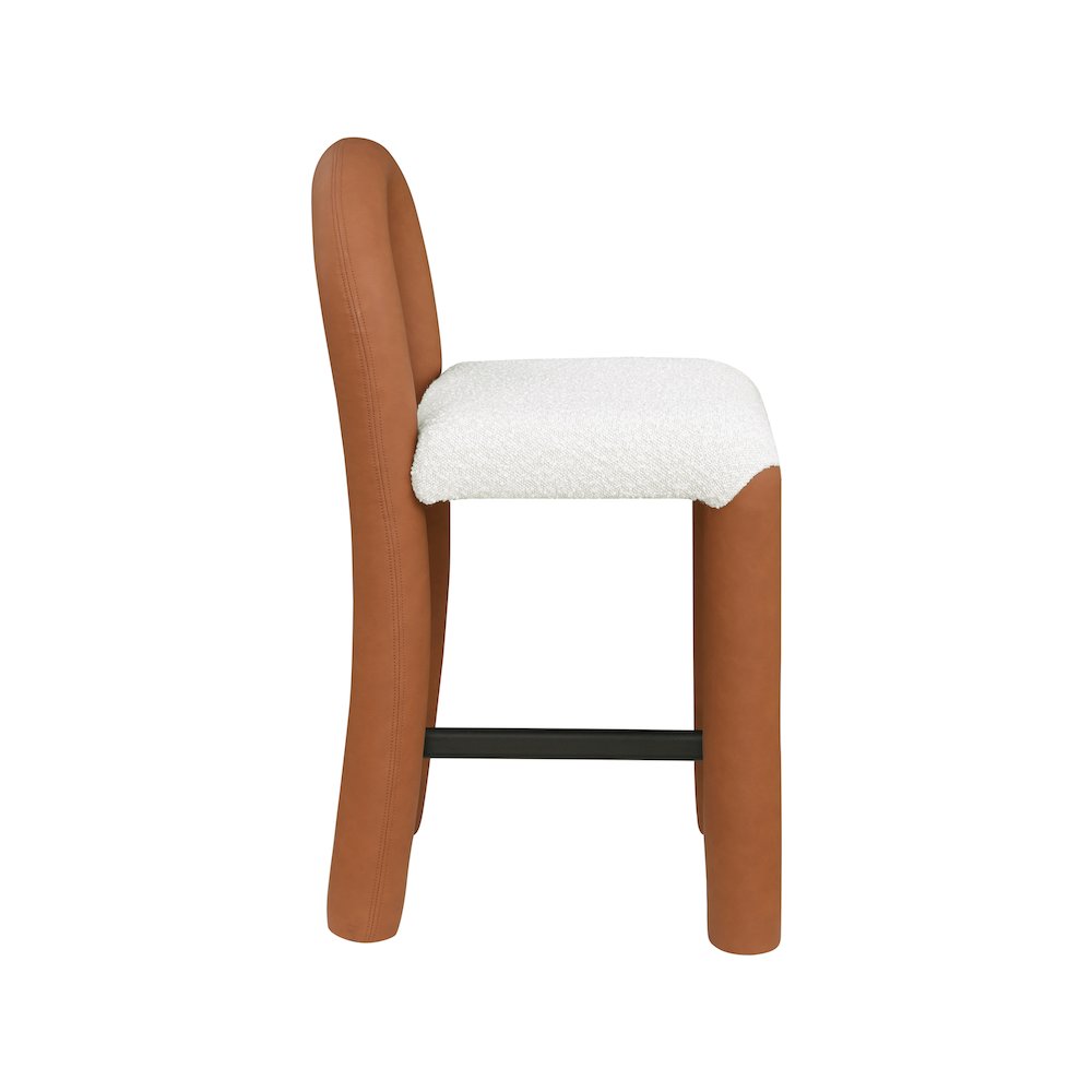 Amari Cognac Vegan Leather and Boucle Fabric Stool. Picture 4
