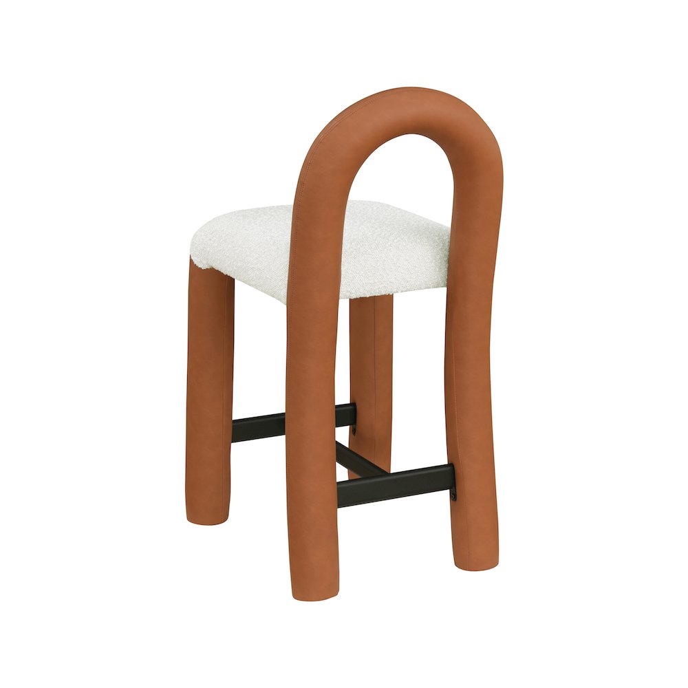 Amari Cognac Vegan Leather and Boucle Fabric Stool. Picture 6