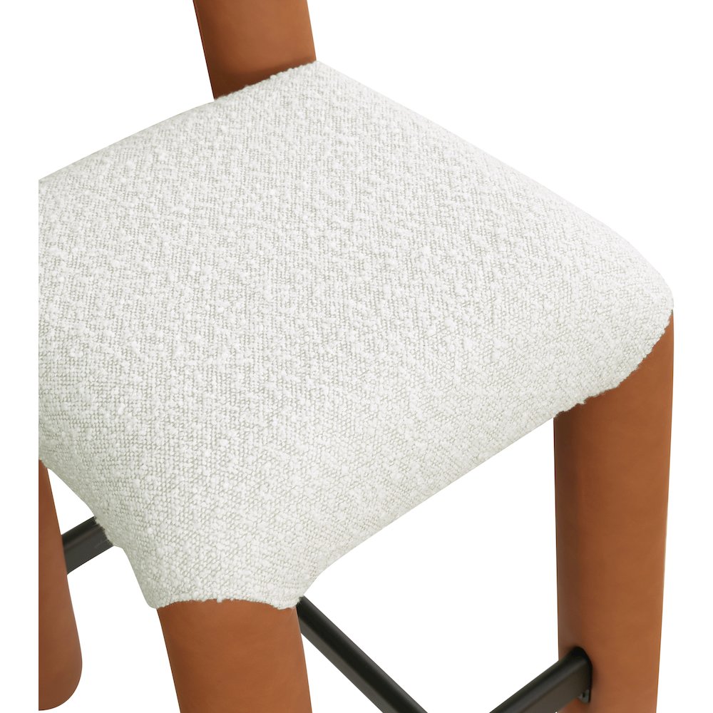 Amari Cognac Vegan Leather and Boucle Fabric Stool. Picture 7