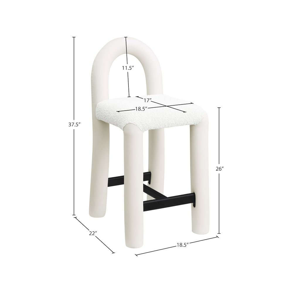 Amari Cream Vegan Leather and Boucle Fabric Stool. Picture 8