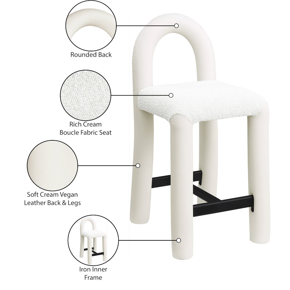 Amari Cream Vegan Leather and Boucle Fabric Stool. Picture 9
