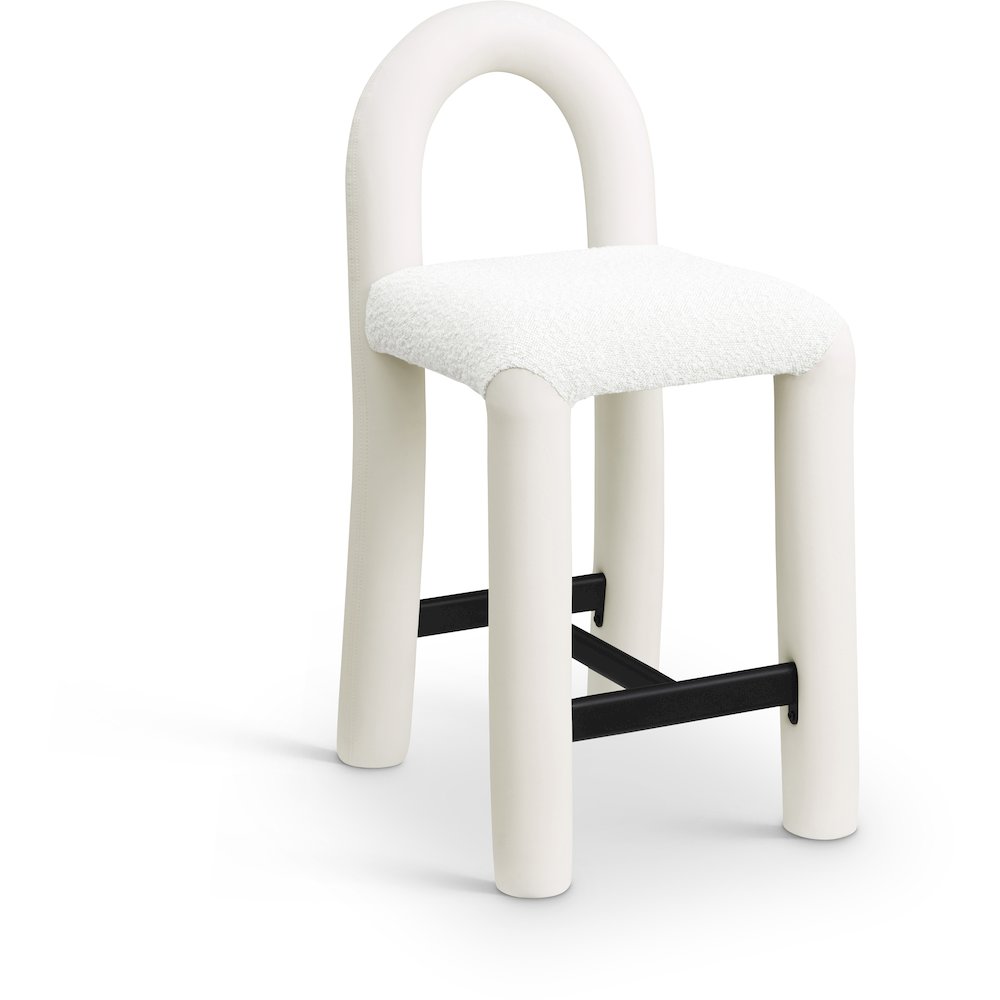 Amari Cream Vegan Leather and Boucle Fabric Stool. Picture 1