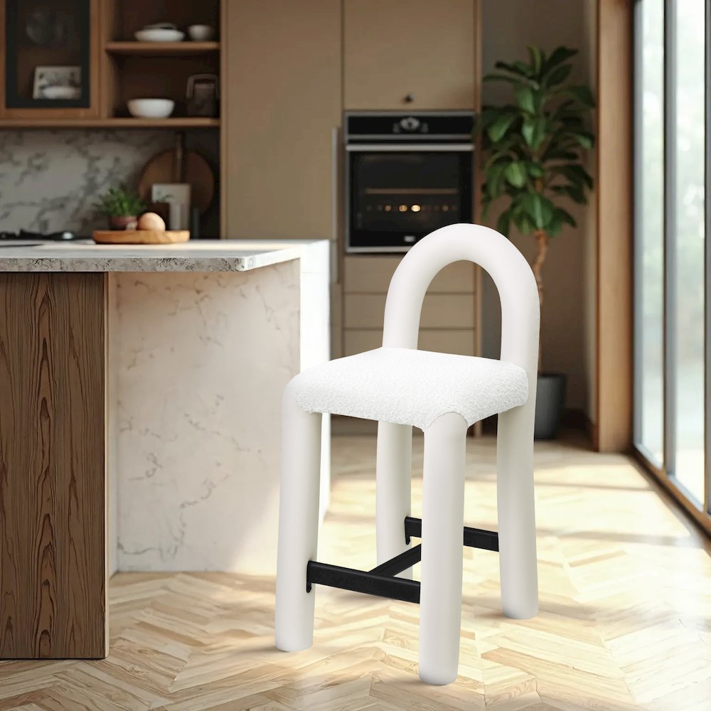 Amari Cream Vegan Leather and Boucle Fabric Stool. Picture 2