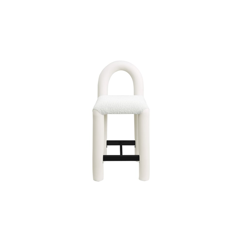 Amari Cream Vegan Leather and Boucle Fabric Stool. Picture 3
