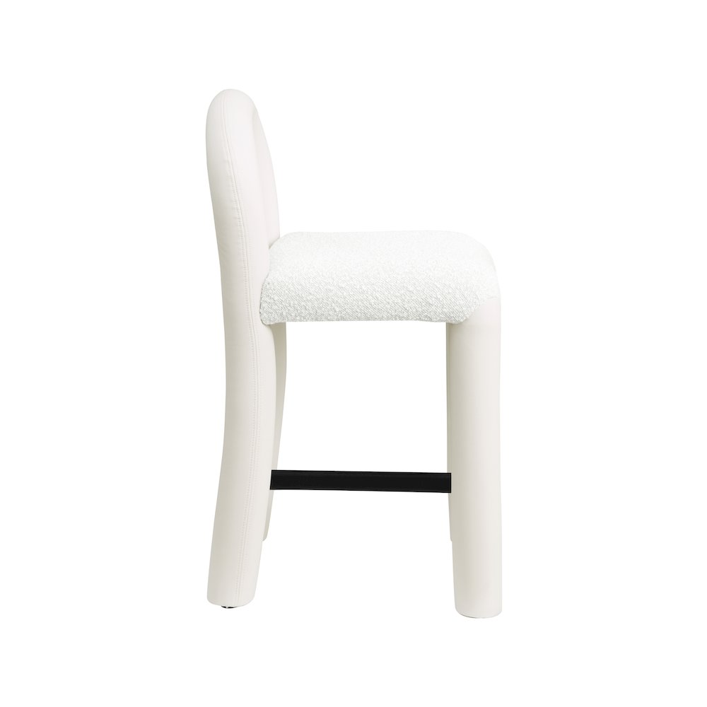Amari Cream Vegan Leather and Boucle Fabric Stool. Picture 4