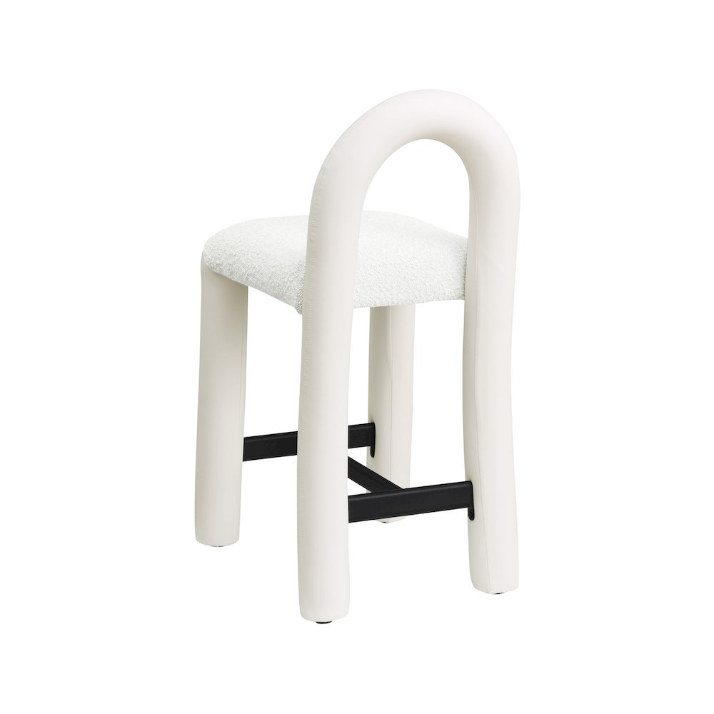 Amari Cream Vegan Leather and Boucle Fabric Stool. Picture 6