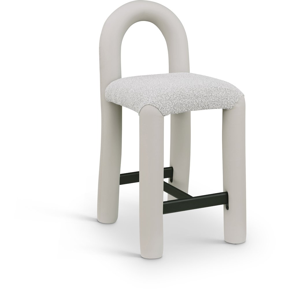 Amari Taupe Vegan Leather and Boucle Fabric Stool. Picture 1